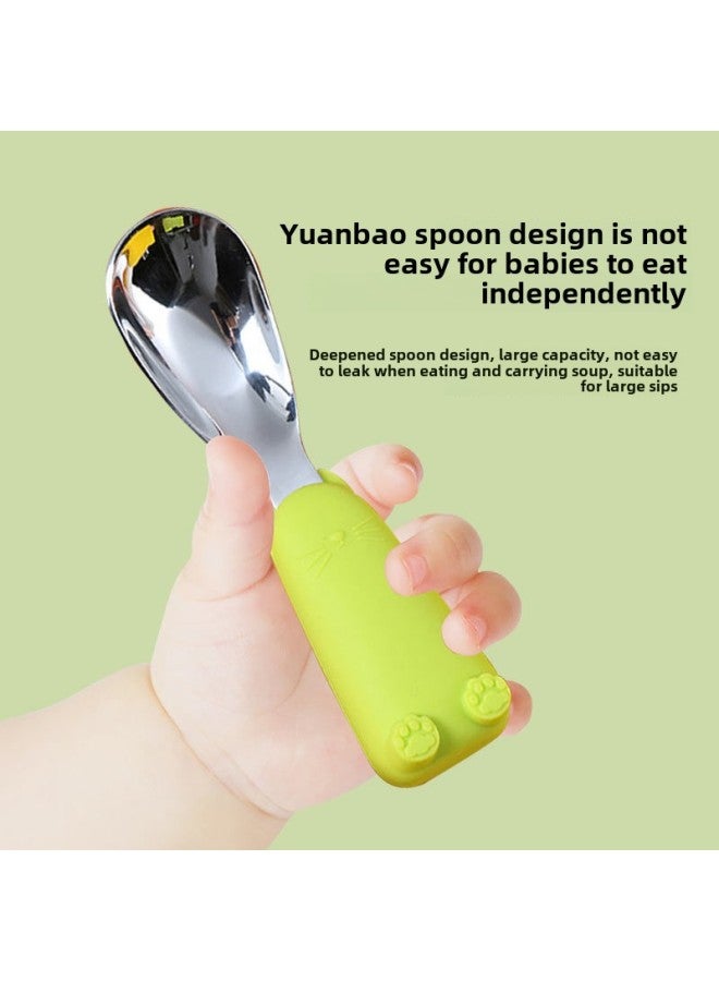 316L Stainless Steel Children's Silver Ingot Spoon Fork Short Handle Baby Food Supplement Feeding Tableware Hardware Head Semi-finished Products-Color:Yuanbao Spoon 316 (small Size) - Image 5
