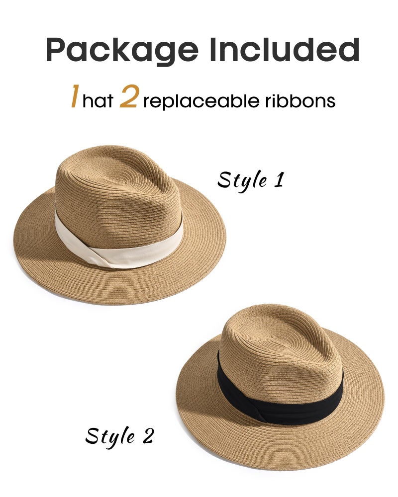 FURTALK Panama Hat Sun Hats for Women Men Wide Brim Fedora Straw Beach Hat UV UPF 80+ - Image 2