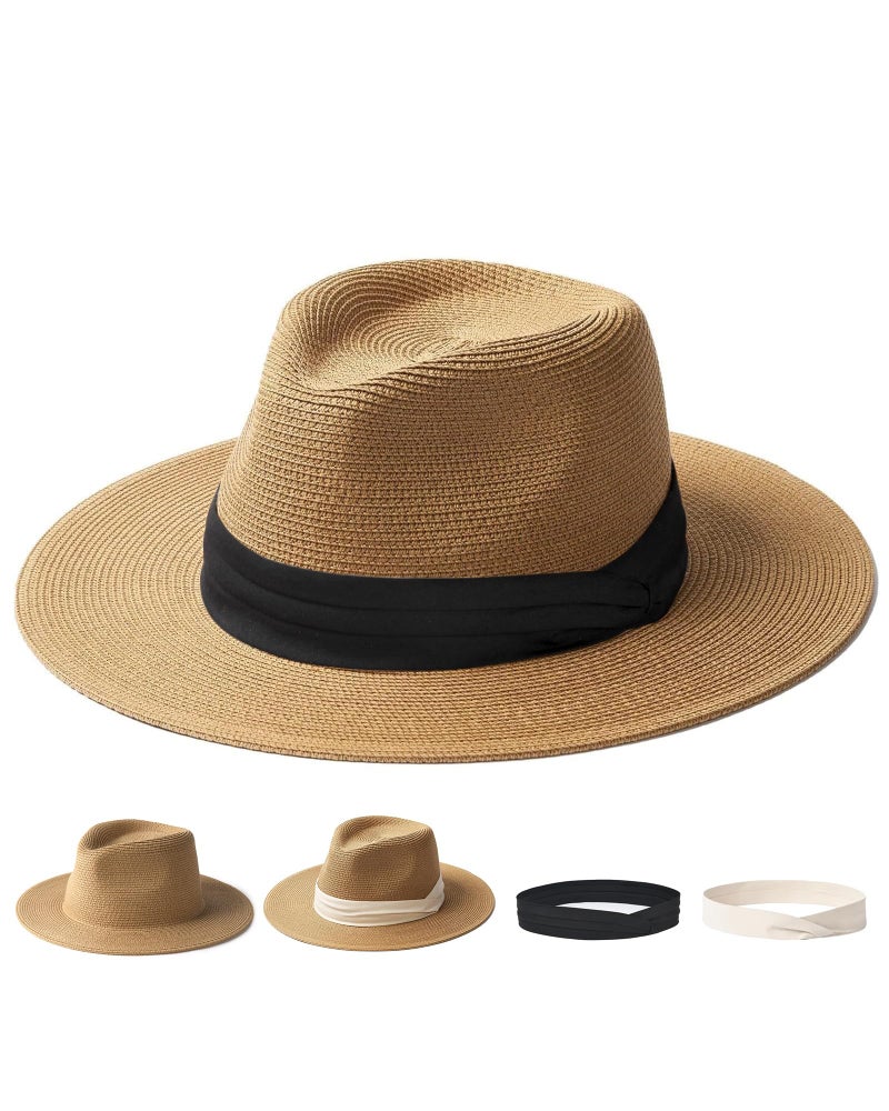 FURTALK Panama Hat Sun Hats for Women Men Wide Brim Fedora Straw Beach Hat UV UPF 80+ - Image 1