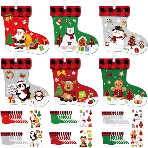 Fuyoooo 48 Pcs Christmas Craft Kits for Kids Christmas Stockings Christmas Tree Stockings Ornaments Kit Make Your Own Christmas Craft DIY Stockings Cutouts for Holiday Farmhouse Decor - Image 1