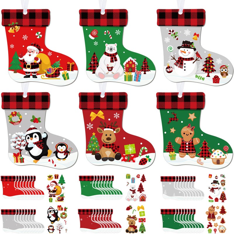 Fuyoooo 48 Pcs Christmas Craft Kits for Kids Christmas Stockings Christmas Tree Stockings Ornaments Kit Make Your Own Christmas Craft DIY Stockings Cutouts for Holiday Farmhouse Decor - Image 3