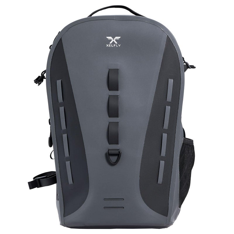 Xelfly Waterproof Fishing Backpack G2 with Rod Holder, Inflatable Air Valve, Padded Waist Straps & Gear Loops - Submersible Zipper, Rugged Top Handle, Adjustable Attachments (Gray) - Image 1