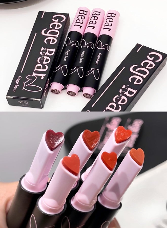 Gege Bear Little Bunny Love Moist Lipstick for Women | Cute Heart Shaped Lipstick Tip for Precision | Silky, Hydrating, Lightweight Formula That Feels like Tinted Lip Balm | Subtle Gloss Effect with Rich, Buildable Pigment | (01# Innocent Doll, 1.8g) - Image 1