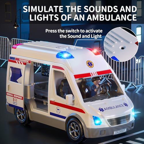 TEMI Ambulance Toy for Kids 3 4 5 6 7 8 Years Old Friction Powered Truck with Light and Sound Emergency Vehicle Toy for Boys Girls Gifts for Age 3-12 Boys Girls - Image 4