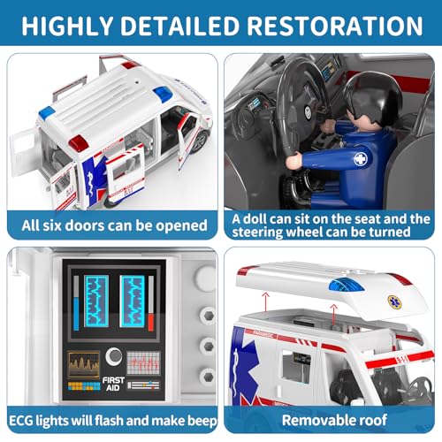 TEMI Ambulance Toy for Kids 3 4 5 6 7 8 Years Old Friction Powered Truck with Light and Sound Emergency Vehicle Toy for Boys Girls Gifts for Age 3-12 Boys Girls - Image 3
