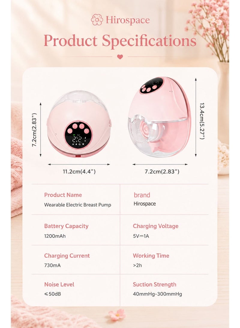 Hirospace Electric Wearable Breast Pump, Hands-Free Breastfeeding Pump with 4 Modes & 12 Levels, Wireless Hospital Grade Quiet Anti-Leak Design with Voice Broadcast, Smart LED Display Low Noise Breast Pump - Image 5