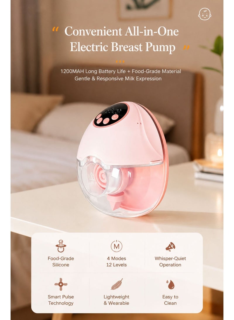 Hirospace Electric Wearable Breast Pump, Hands-Free Breastfeeding Pump with 4 Modes & 12 Levels, Wireless Hospital Grade Quiet Anti-Leak Design with Voice Broadcast, Smart LED Display Low Noise Breast Pump - Image 4