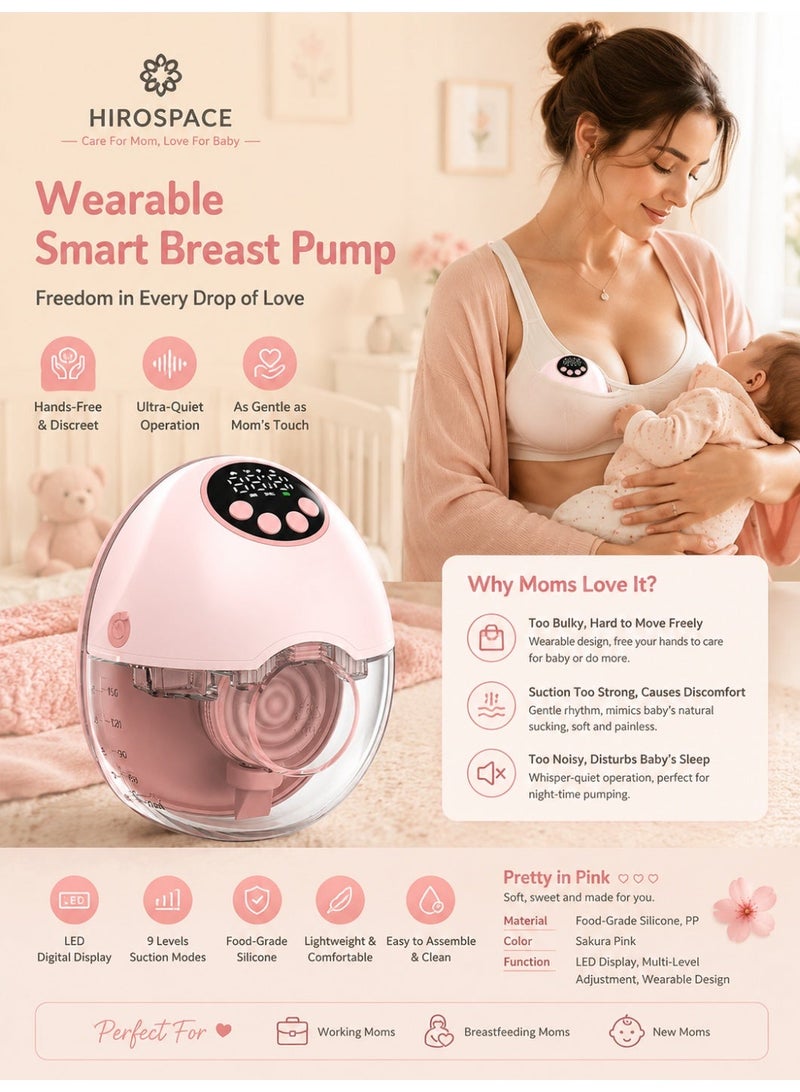 Hirospace Electric Wearable Breast Pump, Hands-Free Breastfeeding Pump with 4 Modes & 12 Levels, Wireless Hospital Grade Quiet Anti-Leak Design with Voice Broadcast, Smart LED Display Low Noise Breast Pump - Image 1