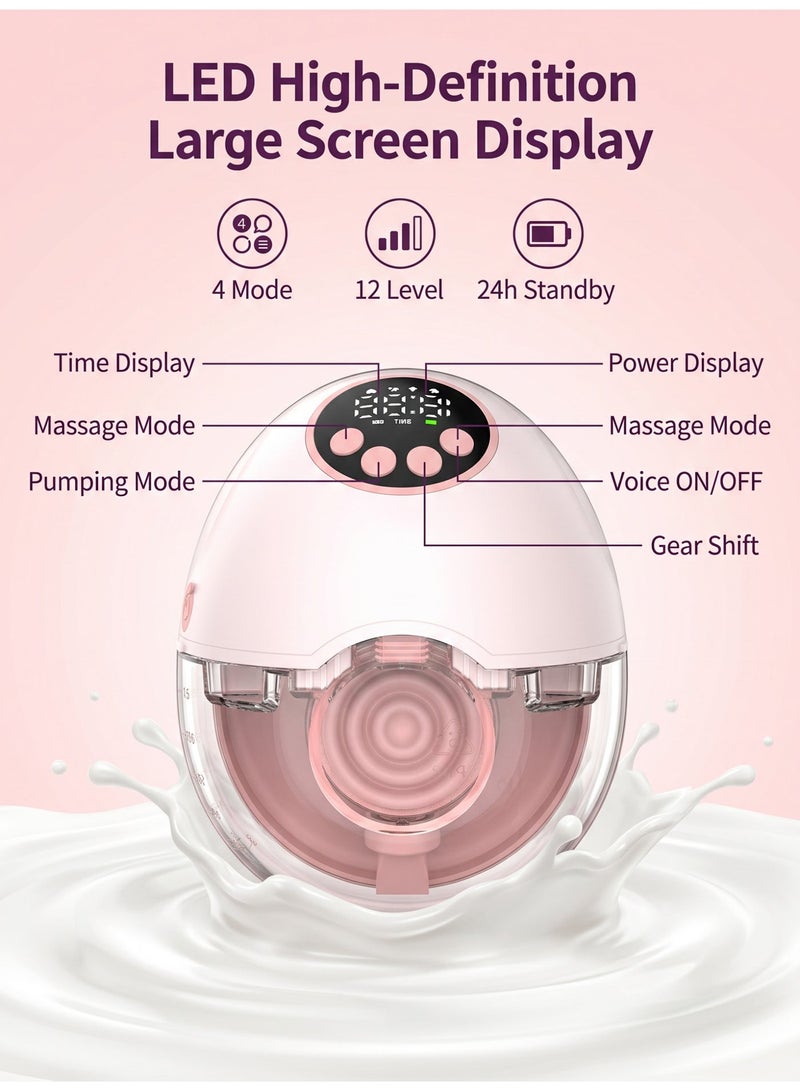 Hirospace Electric Wearable Breast Pump, Hands-Free Breastfeeding Pump with 4 Modes & 12 Levels, Wireless Hospital Grade Quiet Anti-Leak Design with Voice Broadcast, Smart LED Display Low Noise Breast Pump - Image 3