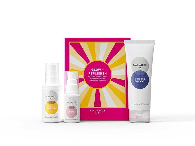 Balance Me Glow Replenish Skin Care Set Includes Vitamin C Repair Serum Pure Skin Face Wash Wonder Eye Cream Gift Set for Women - Image 1