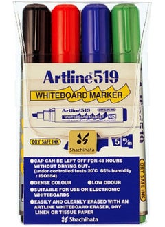 Artline Ek 519 Dry Safe Ink Whiteboard Marker Pen With Assorted Colors Inks 4 Pieces Box 2.0 5.0 Mm Writing Width 
