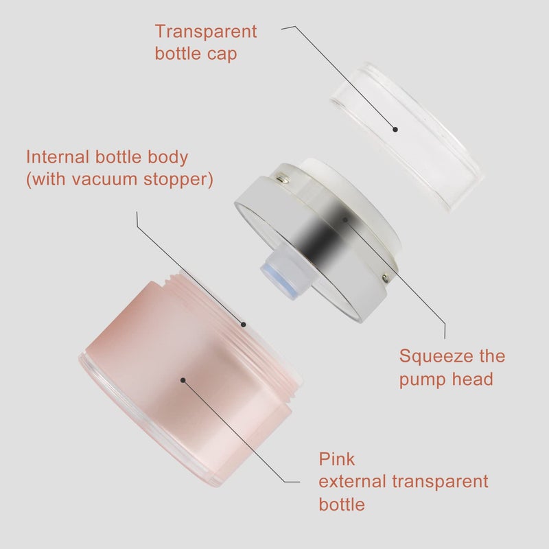 USRommaner 0.5 oz/15 ml Airless Pump Jar,Empty Acrylic Vacuum Jar with Press Pump,Portable Travel Face Cream Lotion Sample Cosmetic Container Pot for Makeup,Essence,Moisturizer,Eye Cream-4 Pack,Pink - Image 5