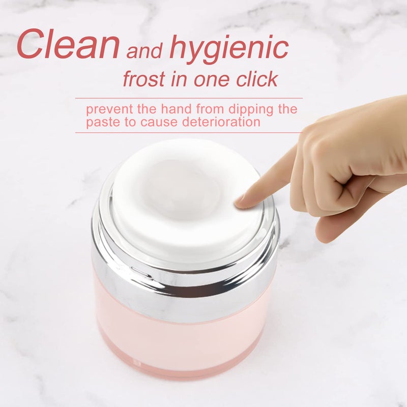 USRommaner 0.5 oz/15 ml Airless Pump Jar,Empty Acrylic Vacuum Jar with Press Pump,Portable Travel Face Cream Lotion Sample Cosmetic Container Pot for Makeup,Essence,Moisturizer,Eye Cream-4 Pack,Pink - Image 4