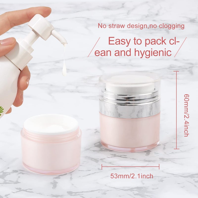 USRommaner 0.5 oz/15 ml Airless Pump Jar,Empty Acrylic Vacuum Jar with Press Pump,Portable Travel Face Cream Lotion Sample Cosmetic Container Pot for Makeup,Essence,Moisturizer,Eye Cream-4 Pack,Pink - Image 3
