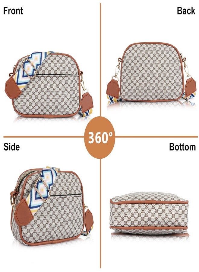 DANIEL CLARK Geometric Print Crossbody sling Bag with Adjustable Multicolor Strap (Beige & Brown) - Image 3