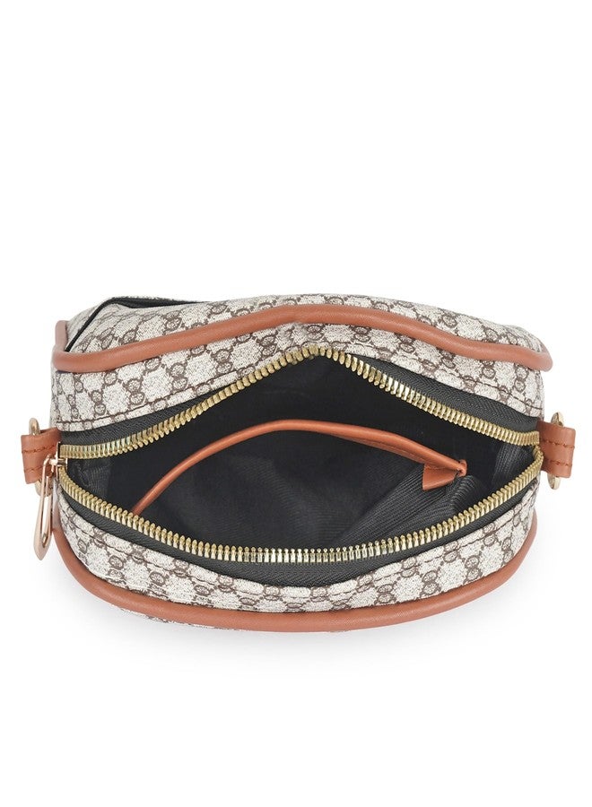 DANIEL CLARK Geometric Print Crossbody sling Bag with Adjustable Multicolor Strap (Beige & Brown) - Image 5