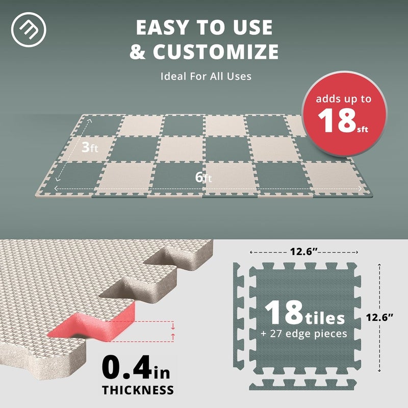 BeMaxx Gym Mats Set - 18 pcs EVA Interlocking Foam Floor Tiles (12.6"x12.6"x0.4") 18sqft Protective Gym Flooring Sports Home Workout Exercise Mats Puzzle Garage Fitness Play-Room Garage Pool Treadmill - Image 2