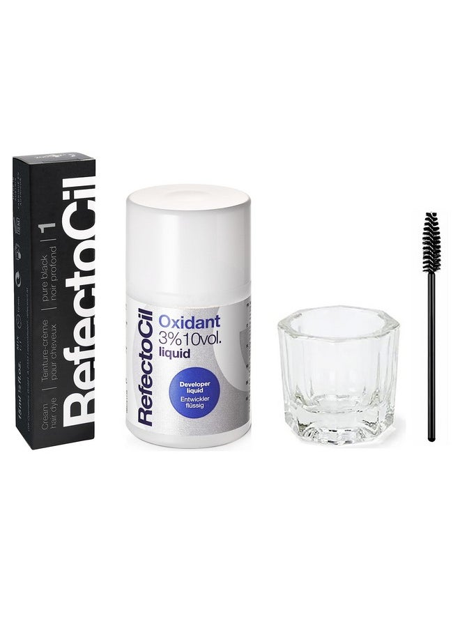 Refectocil - Black (#1) Hair Tinting Kit Includes Cream Hair Dye + Mixing Brush & Mixing Dish - Image 1