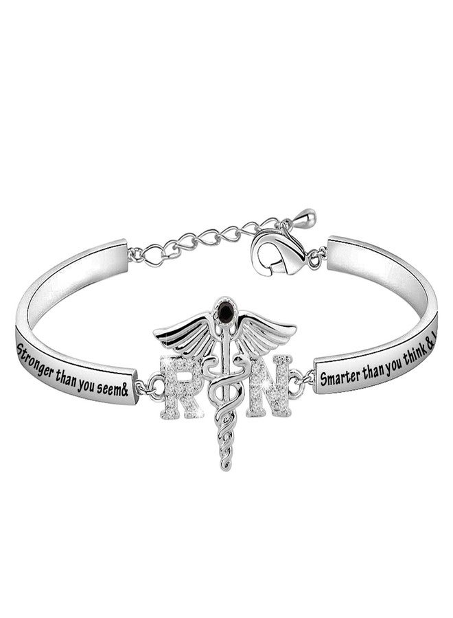 BNQL Registered Nurse Bracelets RN Graduation Gifts Nursing School Gifts RN Bangle Bracelet Inspirational Gift for Nurse Jewelry You are Braver Than You Believe (SILVER) - Image 1