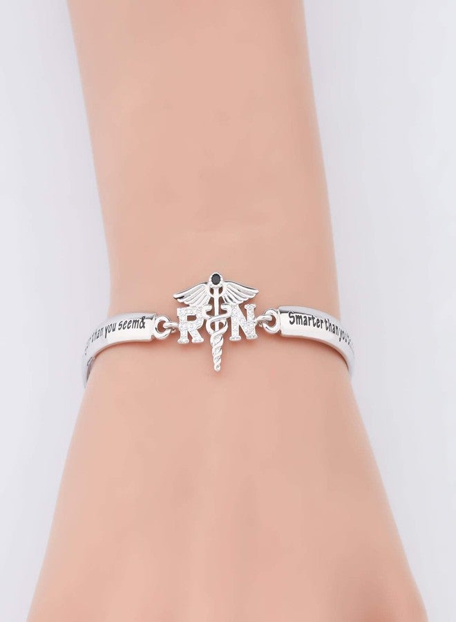 BNQL Registered Nurse Bracelets RN Graduation Gifts Nursing School Gifts RN Bangle Bracelet Inspirational Gift for Nurse Jewelry You are Braver Than You Believe (SILVER) - Image 4