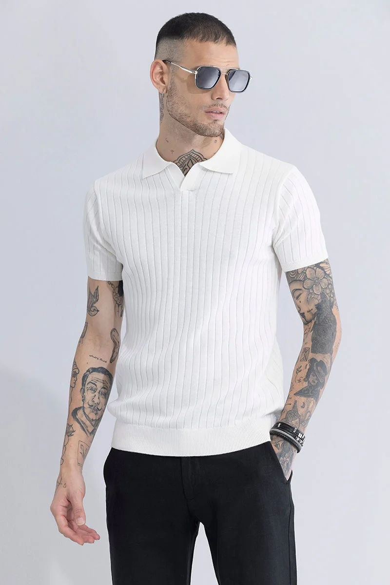 SNITCH Sleek Striped White Polo T-Shirt