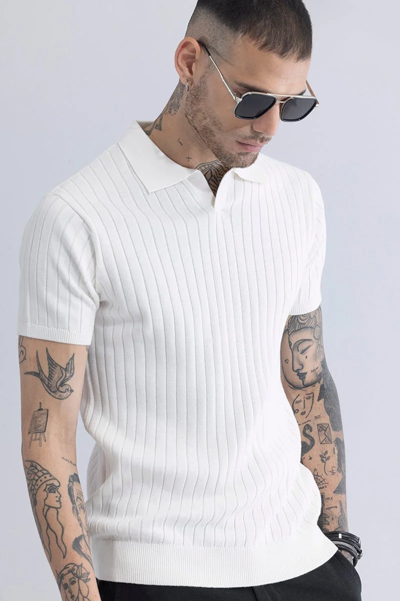 SNITCH Sleek Striped White Polo T-Shirt