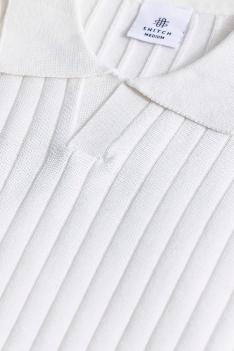 SNITCH Sleek Striped White Polo T-Shirt - Image 3