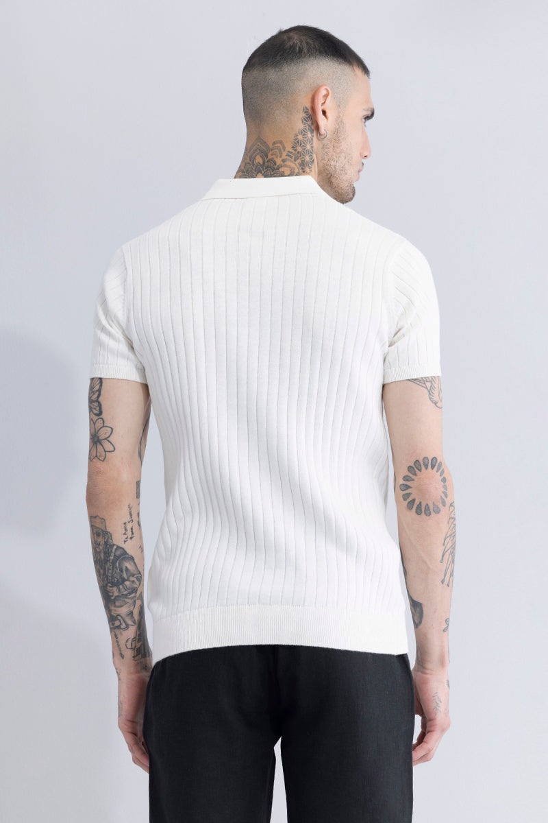 SNITCH Sleek Striped White Polo T-Shirt - Image 5
