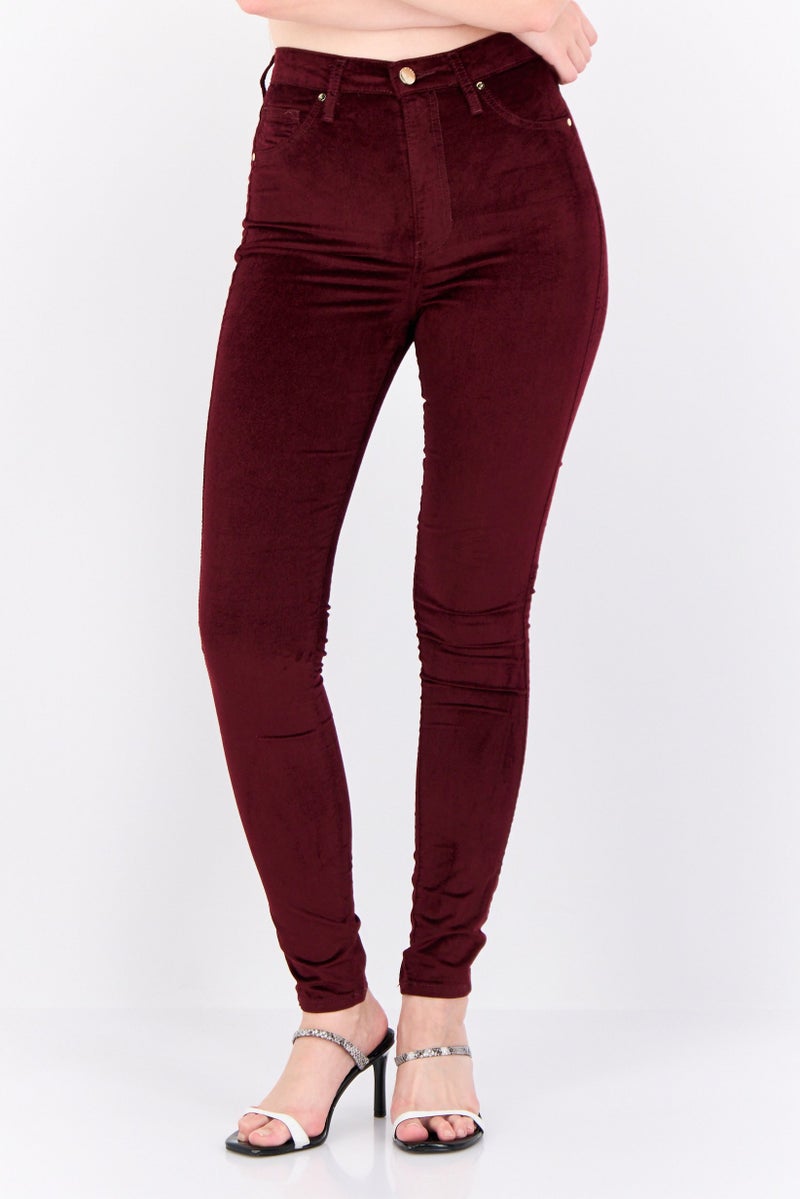GUESS Women Skinny Fit Non Stretchable Solid Jeans, Burgundy - Image 1
