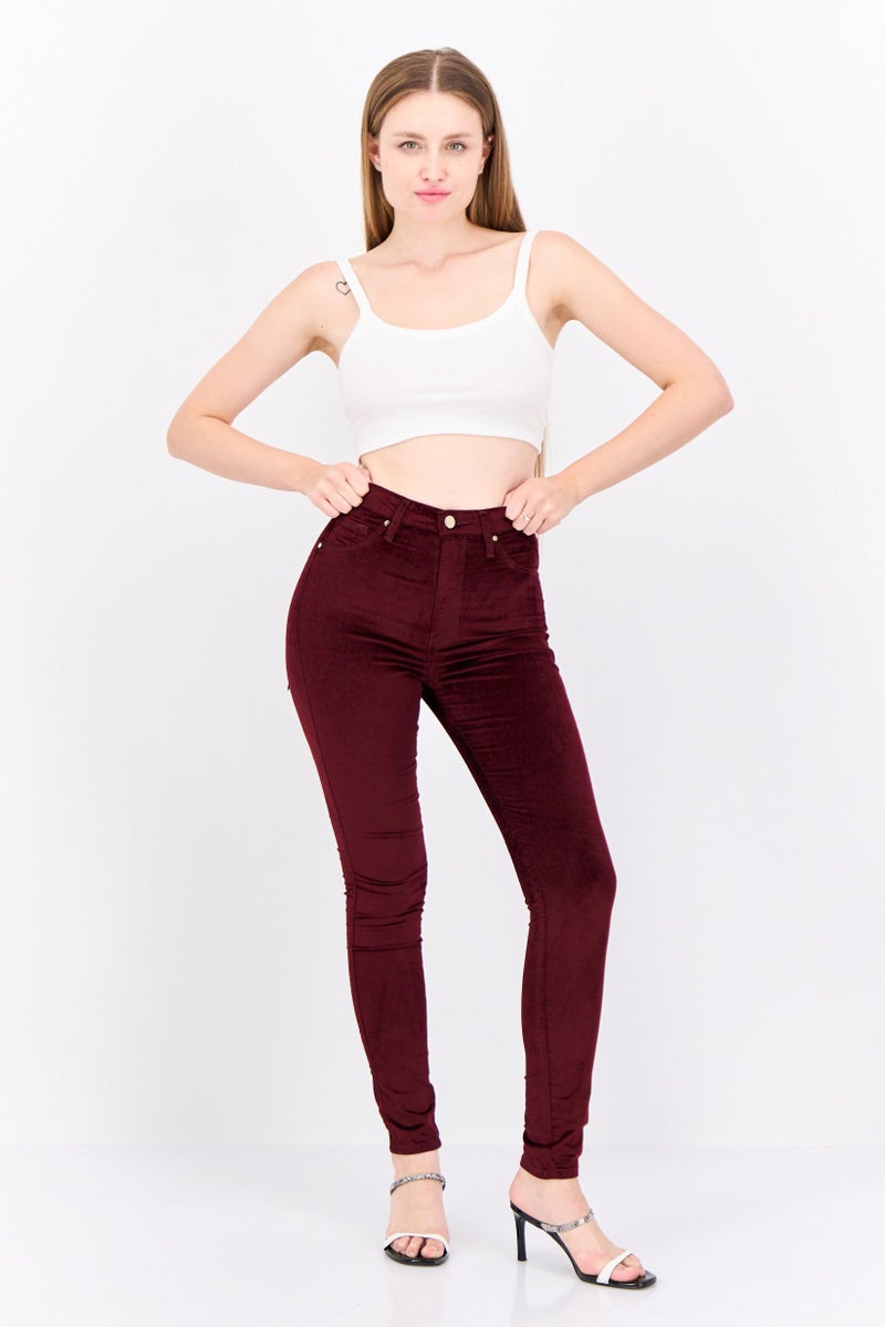 GUESS Women Skinny Fit Non Stretchable Solid Jeans, Burgundy - Image 2
