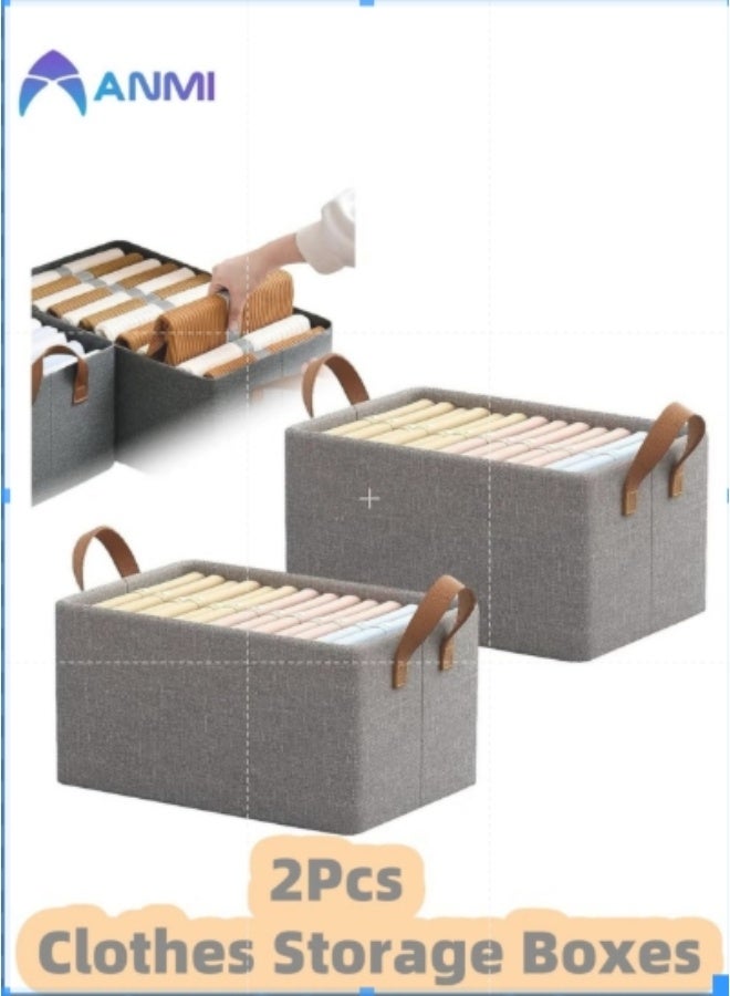 أنمي صندوق تخزين 2 قطعة، درج تخزين ملابس رمادي قابل للطي باللون الرمادي