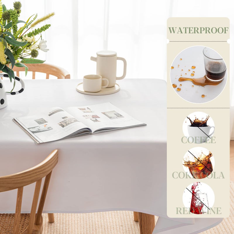 BYDOLL Table Cloth White 60x84 Inch Tablecloth for 6 Foot Rectangle Tables Outdoor Washable Wrinkle Free and Spillproof Polyester Tablecloth for Festival Camping Picnic Party Cover - Image 4