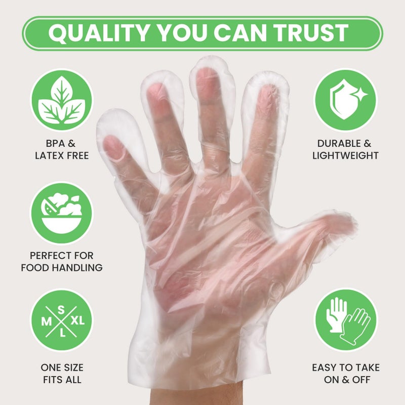 Keppi 100pcs Plastic Gloves - BPA & Latex Free - Perfect Food Handling Gloves - Food Safe Disposable Gloves for Cooking - Bulk Food Safe Gloves - One Size Great Fit - Image 4