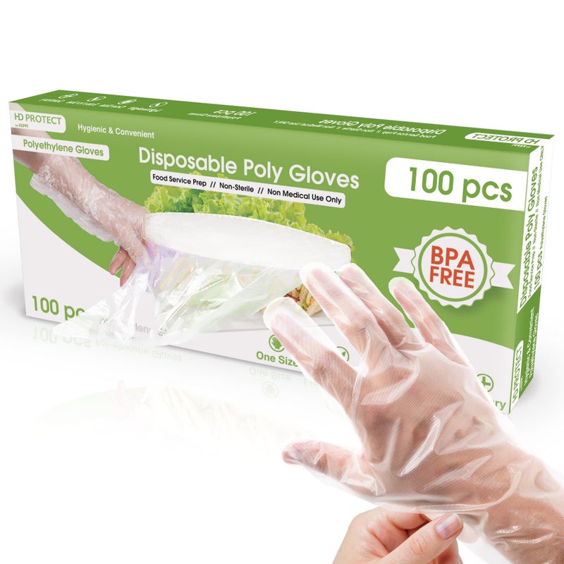 Keppi 100pcs Plastic Gloves - BPA & Latex Free - Perfect Food Handling Gloves - Food Safe Disposable Gloves for Cooking - Bulk Food Safe Gloves - One Size Great Fit - Image 1