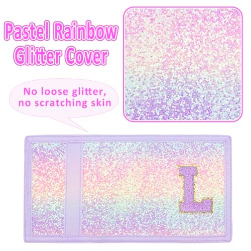 SiorVeol Girls Wallet for Kids Initial Glitter Wallets Trifold with Zipper and Card Slots Including Neck Lanyard and Hanging Strap, Pink Purple, L - Image 4