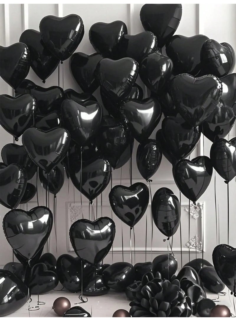 Birthday Decoration Set of 10 Black Heart-Shaped Aluminum Balloons – Perfect for Birthday Parties, Graduations, and All Special Occasions - Image 1