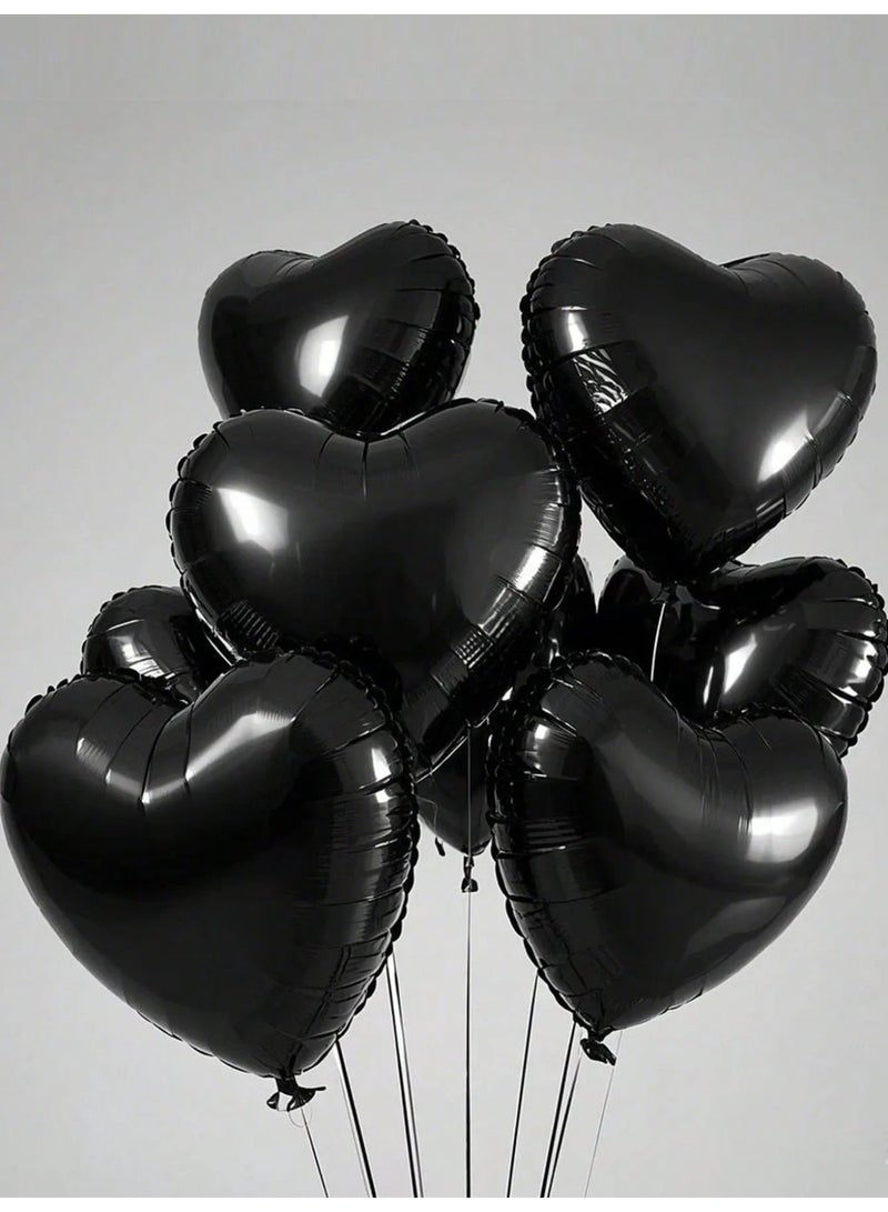 Birthday Decoration Set of 10 Black Heart-Shaped Aluminum Balloons – Perfect for Birthday Parties, Graduations, and All Special Occasions - Image 2