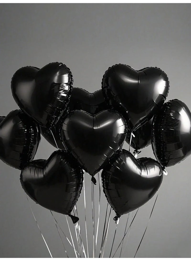 Birthday Decoration Set of 10 Black Heart-Shaped Aluminum Balloons – Perfect for Birthday Parties, Graduations, and All Special Occasions - Image 3