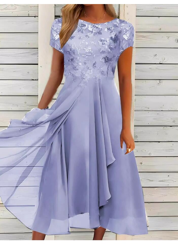 Generic 2023 European Chiffon Sequined Print Maxi Dress Blue  - Image 1
