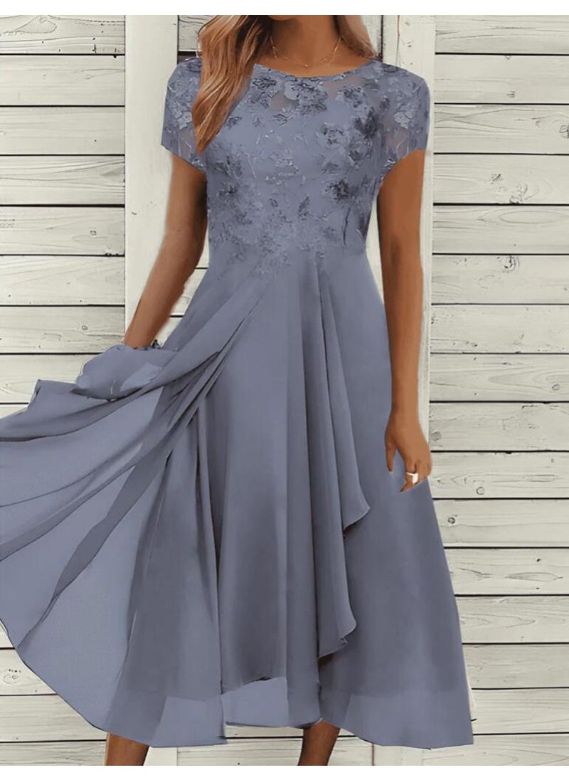 Generic 2023 European Chiffon Sequined Print Maxi Dress Blue  - Image 5