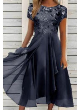 Generic 2023 European Chiffon Sequined Print Maxi Dress Blue  - Image 2