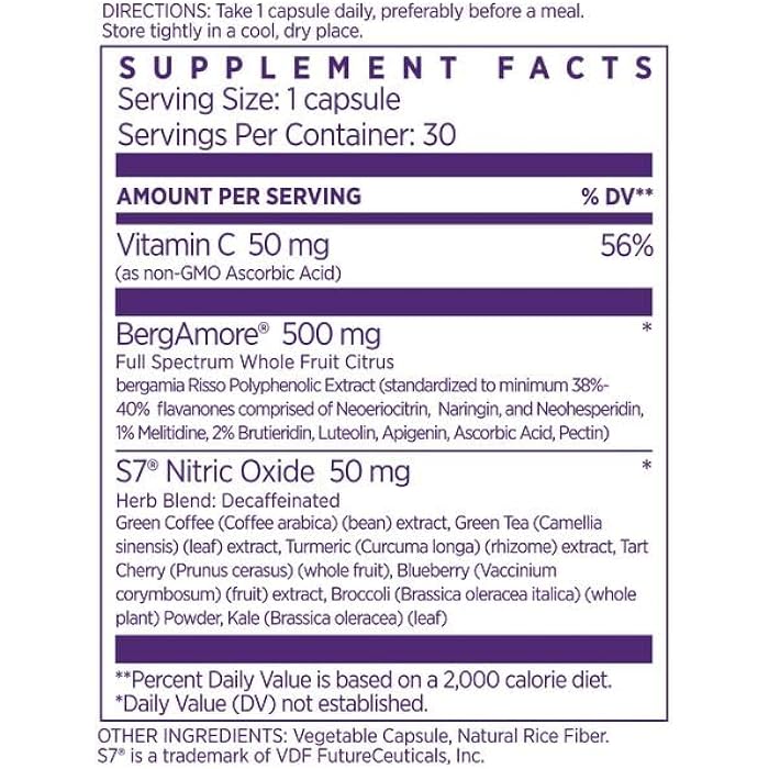 NAOMI Italian Citrus Bergamot 500mg + Nitric Oxide Support - Supports Healthy Cholesterol, Blood Flow & Circulation Already in Normal Range - Patented BergAmore® & S7® Blend, 30-Day Supply - Image 2