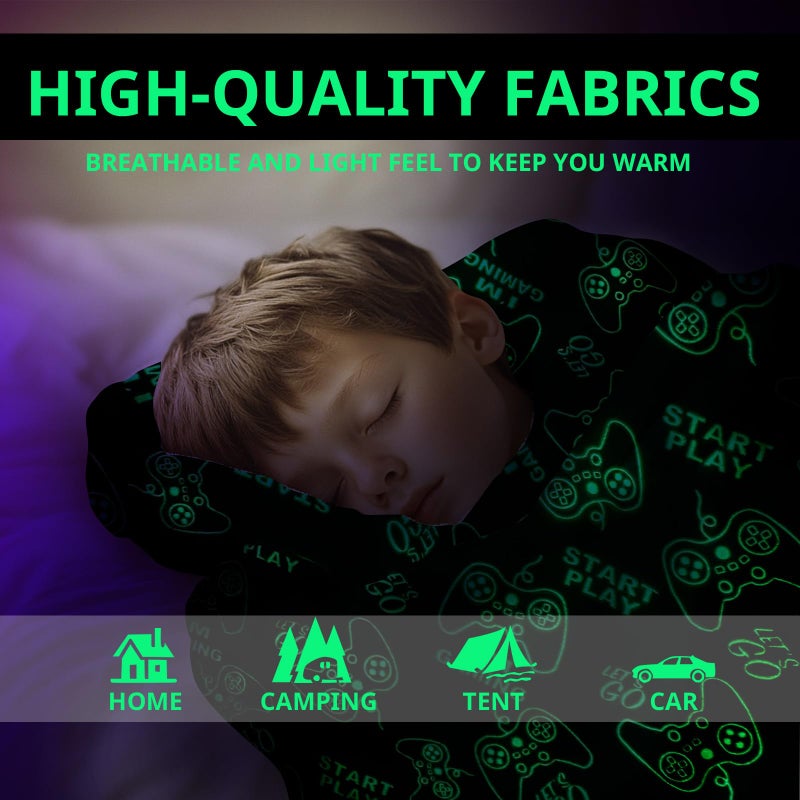 Wesan Gaming Gamer Glow in The Dark Blanket Boys Kids Teens Gifts for Birthday Christmas Valentine's Easter Age 1 2 3 4 5 6 7 8 9 10 11 12 13 Toddlers Video Game Gift Toys Fun Fluffy Plush Throw 50""x60""  - Image 4