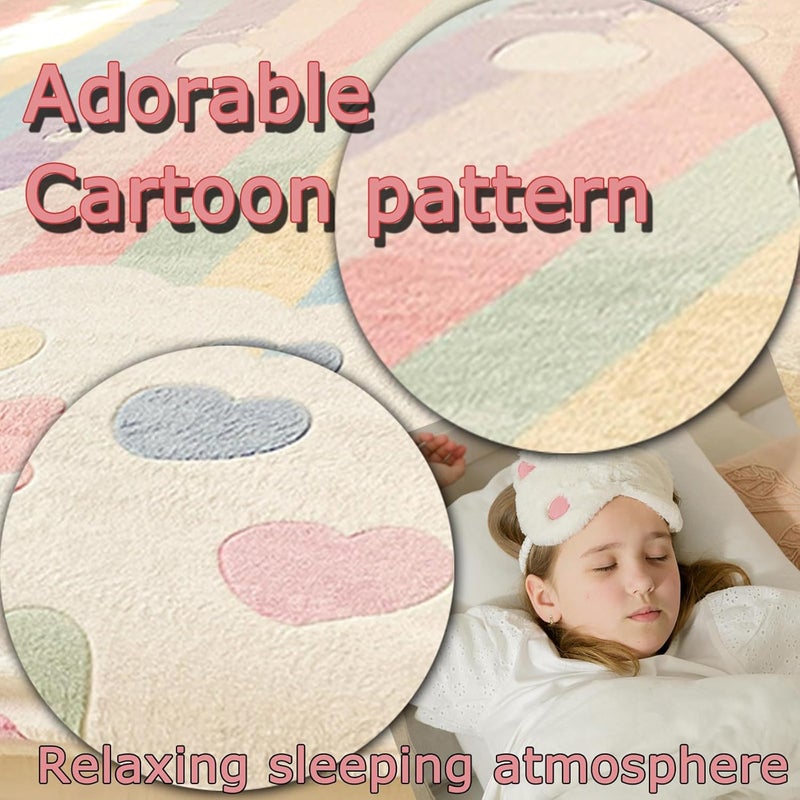 MorroMorn Fleece Queen Fitted Sheet Only, Super Soft Plush Bottom Sheet with 20" Deep Pocket, Pink Kawaii Cute for Girls Kids Teen Fall Winter Spring, No Pillowcases (Rainbow Love, Queen) - Image 4