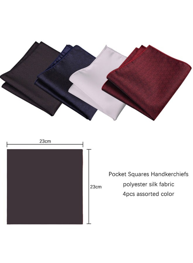 GUSGU 4 Pack Pocket Squares for Men Men's Handkerchief Mens Pocket Squares Set Hankies for Wedding Party Assorted Colors 23 x 23 cm Style A - Image 2