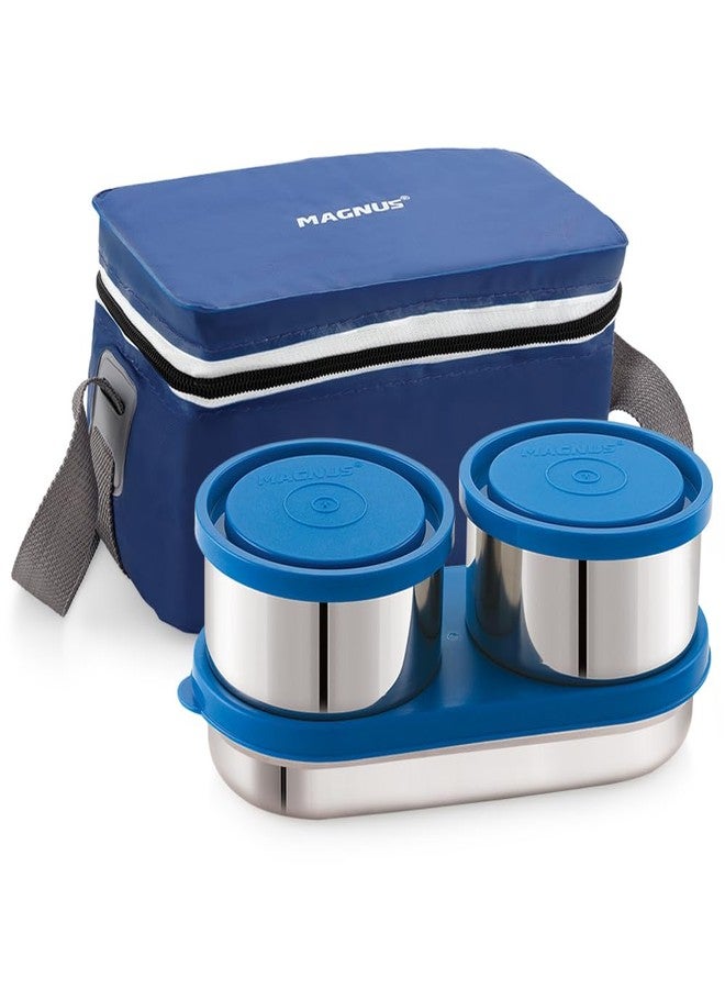 Magnus Fancy 3 Prime Steel Lunch Box Set | Leak-Proof Lunch Box for Kids | Lunch Boxes for Office Men & Women | Tiffin with 3 Compartments & Washable Cover | Safe & Stylish Design (Blue) - Image 1