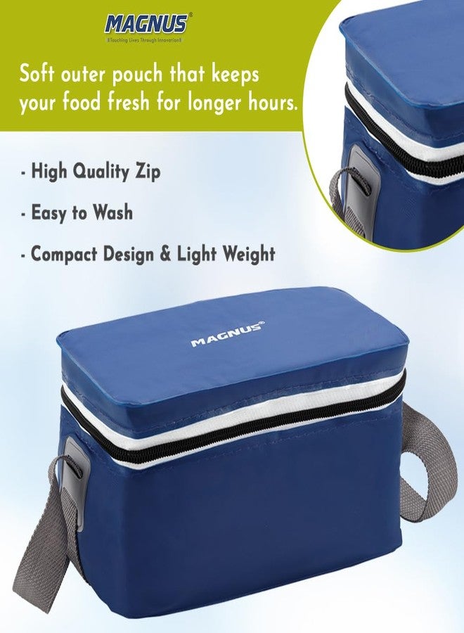 Magnus Fancy 3 Prime Steel Lunch Box Set | Leak-Proof Lunch Box for Kids | Lunch Boxes for Office Men & Women | Tiffin with 3 Compartments & Washable Cover | Safe & Stylish Design (Blue) - Image 5