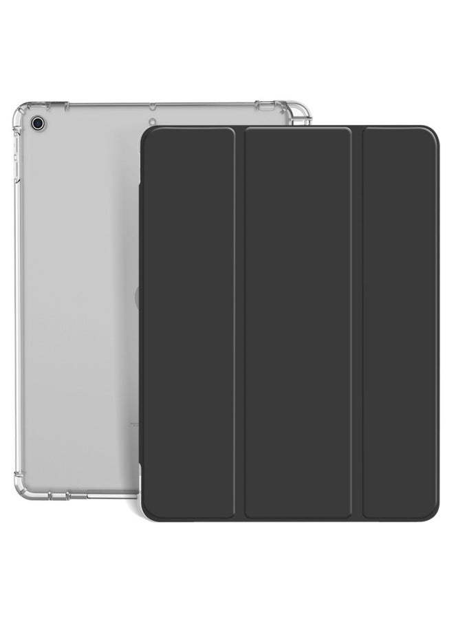 Ipad2020 Version Protective Cover 10.2 Inch 2019 Computer Pen Slot 11 Tri-fold Transparent Case Mini5 Full Package 6-Color:Three Fold Transparent-distinguished Black-Applicable Model:iPad Pro(10.5 Inches)  - Image 1