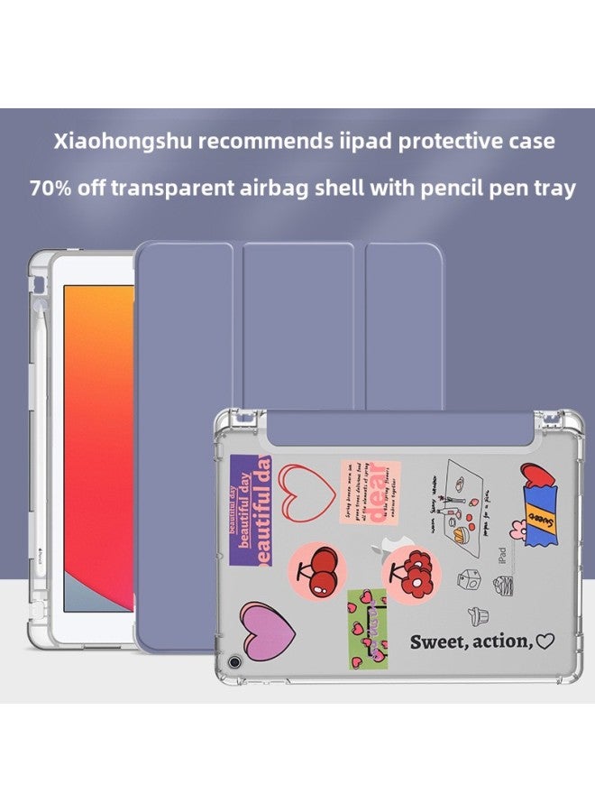 Ipad2020 Version Protective Cover 10.2 Inch 2019 Computer Pen Slot 11 Tri-fold Transparent Case Mini5 Full Package 6-Color:Three Fold Transparent-distinguished Black-Applicable Model:iPad Pro(10.5 Inches)  - Image 3