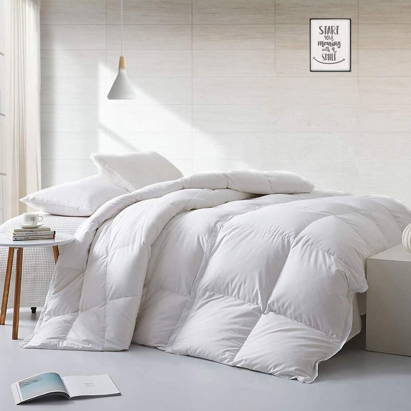 APSMILE Lightweight King Size Down Feather Fibers Comforter, Fluffy Duvet Insert for Warm/Hot Sleepers - Ultra-Soft High Fill-Power Hotel Collection Comforter, 39 Oz Duvet Blanket(White, 106"x90") - Image 1